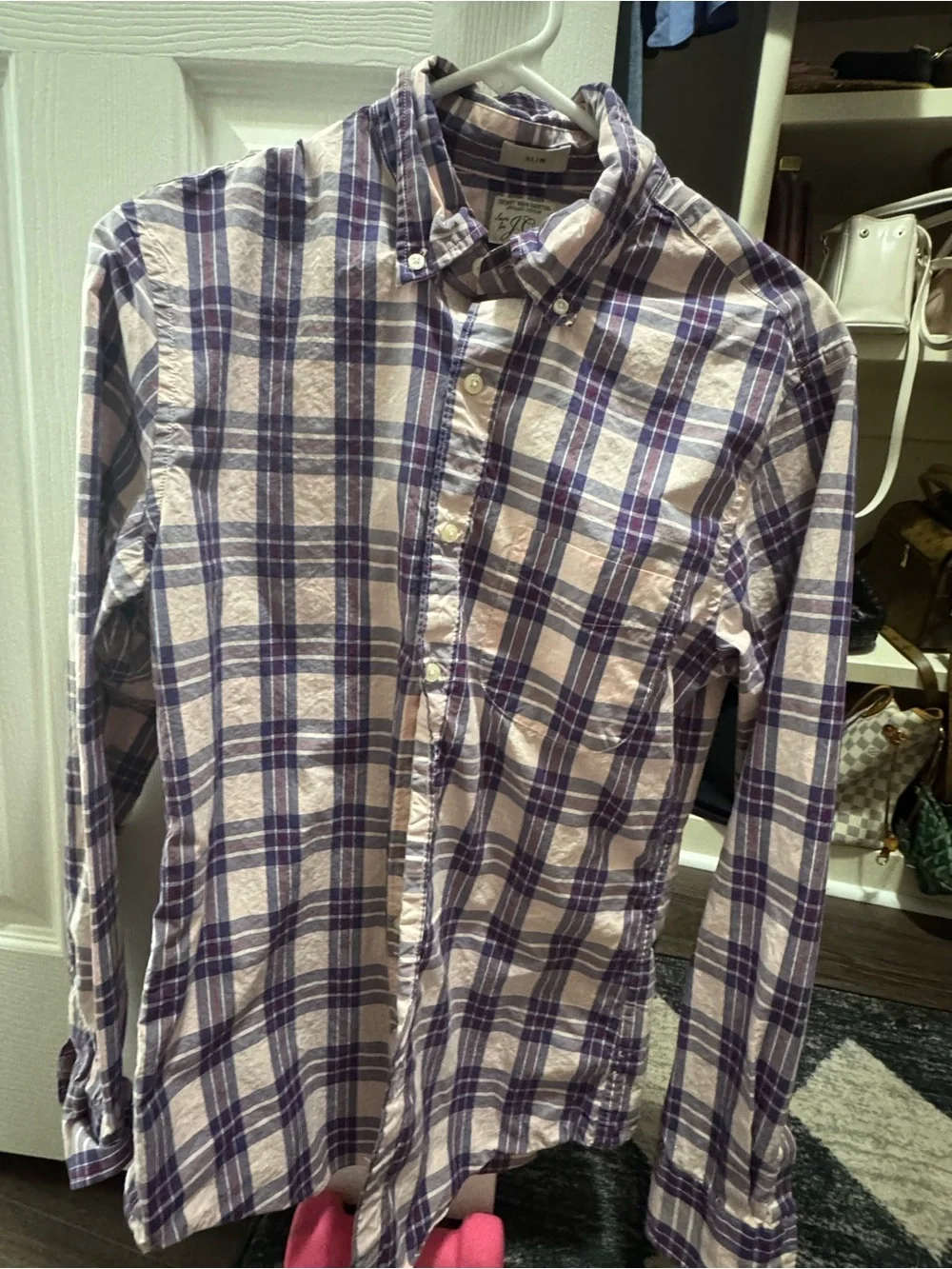 J. Crew Men's Purple and Pink Plaid Button-Down Shirt